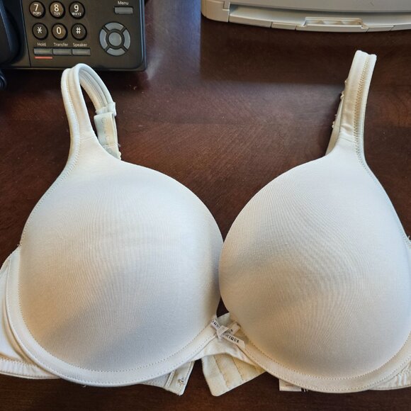 Cacique 38DD Cotton Boost Plunge Bra Tan Boost Plunge Bra GUC Cute Bow Detail - Picture 1 of 13